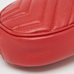 Gucci Red Matelassé Leather Mini GG Marmont Belt Bag