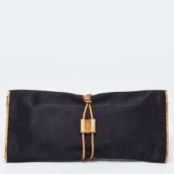 Pre Owned Gucci Black/Gold Satin Malika Tassel Clutch