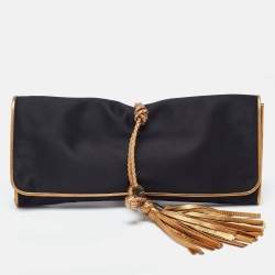 Pre Owned Gucci Black/Gold Satin Malika Tassel Clutch