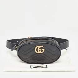 Gucci Black Matelassé Leather Mini GG Marmont Belt Bag