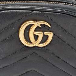 Gucci Black Matelassé Leather Mini GG Marmont Belt Bag