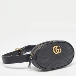 Gucci Black Matelassé Leather Mini GG Marmont Belt Bag