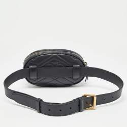 Gucci Black Matelassé Leather Mini GG Marmont Belt Bag