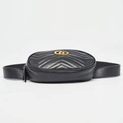 Gucci Black Matelassé Leather Mini GG Marmont Belt Bag