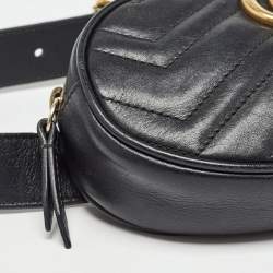 Gucci Black Matelassé Leather Mini GG Marmont Belt Bag