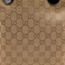 Pre Owned Gucci Beige/Red GG Canvas and Leather Open Tote