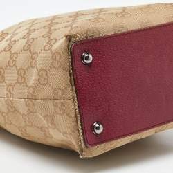 Pre Owned Gucci Beige/Red GG Canvas and Leather Open Tote