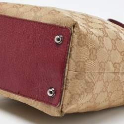 Pre Owned Gucci Beige/Red GG Canvas and Leather Open Tote