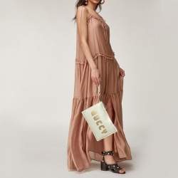 Pre Owned Gucci Off-White Leather "Guccy" Zip Wristlet  Pouch