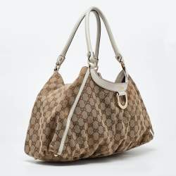 Pre Owned Gucci Beige/White GG Canvas and Leather Large Abbey D Ring Shoulder Bag