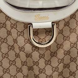 Pre Owned Gucci Beige/White GG Canvas and Leather Large Abbey D Ring Shoulder Bag