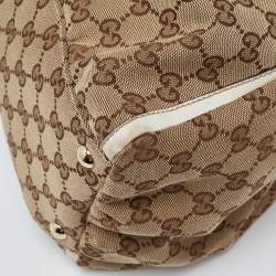 Pre Owned Gucci Beige/White GG Canvas and Leather Large Abbey D Ring Shoulder Bag