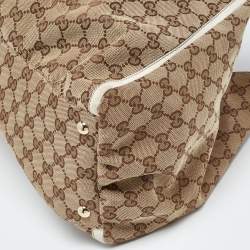 Pre Owned Gucci Beige/White GG Canvas and Leather Large Abbey D Ring Shoulder Bag