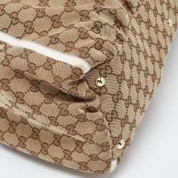 Pre Owned Gucci Beige/White GG Canvas and Leather Large Abbey D Ring Shoulder Bag