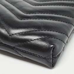 Pre Owned Gucci Black Matelassé Leather GG Marmont Chain Clutch