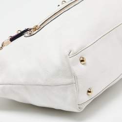 Pre Owned Gucci White Leather Front Zip Chain Tote