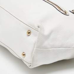Pre Owned Gucci White Leather Front Zip Chain Tote