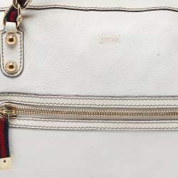 Pre Owned Gucci White Leather Front Zip Chain Tote