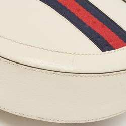 Pre Owned Gucci Off White Leather Mini Ophidia Round Shoulder Bag