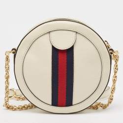 Pre Owned Gucci Off White Leather Mini Ophidia Round Shoulder Bag