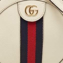 Pre Owned Gucci Off White Leather Mini Ophidia Round Shoulder Bag