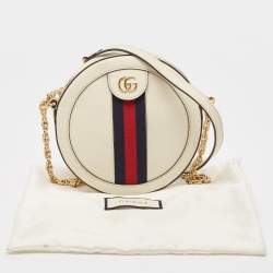 Pre Owned Gucci Off White Leather Mini Ophidia Round Shoulder Bag