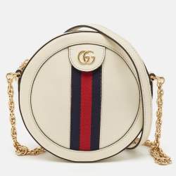 Pre Owned Gucci Off White Leather Mini Ophidia Round Shoulder Bag