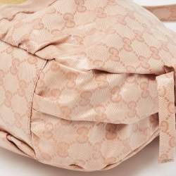 مملوكة مسبقًا Gucci Pink GG Crystals Canvas Horsebit Charm Web Hobo