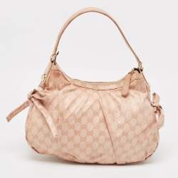 مملوكة مسبقًا Gucci Pink GG Crystals Canvas Horsebit Charm Web Hobo