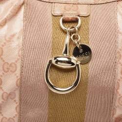 مملوكة مسبقًا Gucci Pink GG Crystals Canvas Horsebit Charm Web Hobo