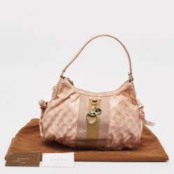 مملوكة مسبقًا Gucci Pink GG Crystals Canvas Horsebit Charm Web Hobo