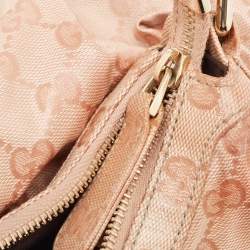 مملوكة مسبقًا Gucci Pink GG Crystals Canvas Horsebit Charm Web Hobo