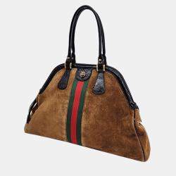 Pre Owned Gucci Brown Leather and Suede Rebelle Top Handle Bag