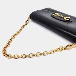 Gucci Black Leather 1955 Horsebit Chain Shoulder Bag