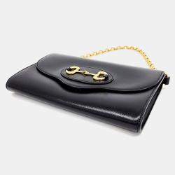 Gucci Black Leather 1955 Horsebit Chain Shoulder Bag
