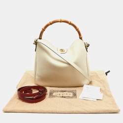 Pre Owned Gucci White Leather Diana Bamboo Capsule Bag