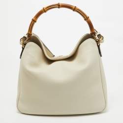 Pre Owned Gucci White Leather Diana Bamboo Capsule Bag
