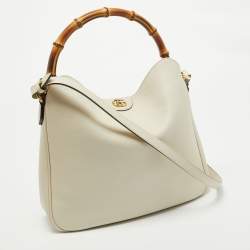 Pre Owned Gucci White Leather Diana Bamboo Capsule Bag