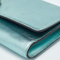 Pre Owned Gucci Metallic Leather Crystal Interlocking G Broadway Clutch