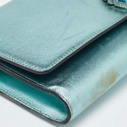 Pre Owned Gucci Metallic Leather Crystal Interlocking G Broadway Clutch