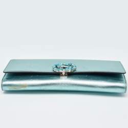 Pre Owned Gucci Metallic Leather Crystal Interlocking G Broadway Clutch