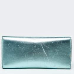 Pre Owned Gucci Metallic Leather Crystal Interlocking G Broadway Clutch