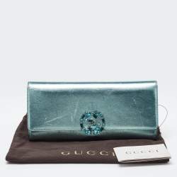Pre Owned Gucci Metallic Leather Crystal Interlocking G Broadway Clutch