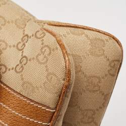 Pre Owned Gucci Beige/Brown GG Canvas and Leather Flap Top Handle Bag