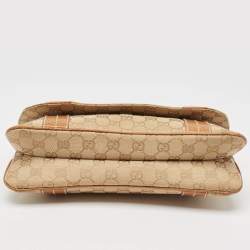 Pre Owned Gucci Beige/Brown GG Canvas and Leather Flap Top Handle Bag