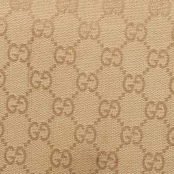 Pre Owned Gucci Beige/Brown GG Canvas and Leather Flap Top Handle Bag