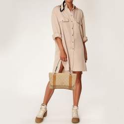 Pre Owned Gucci Beige/Brown GG Canvas and Leather Flap Top Handle Bag