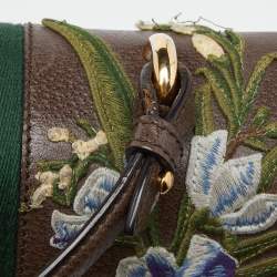 Gucci Brown Floral Embroidered Leather Medium Sylvie Top Handle Bag