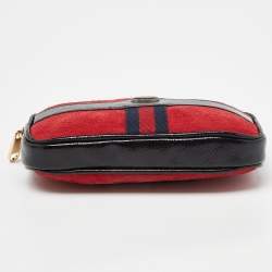 Pre Owned Gucci Red/Black Suede and Patent Leather Ophidia Belt Bag