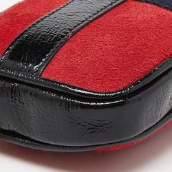 Pre Owned Gucci Red/Black Suede and Patent Leather Ophidia Belt Bag